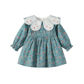 Peacock Blue Girl Floral Autumn Baby Girl Petal Collar Princess Dress Children's Clothing (Option: Peacock Blue-73CM)
