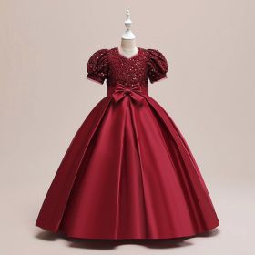 Women's Fashion Simple Party Sequins Dress (Option: Purplish Red-140cm)