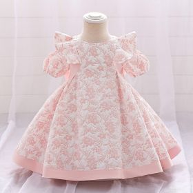 Girls' Fashion Bowknot Embroidered Dress (Option: Dried Shrimp Powder-90cm)