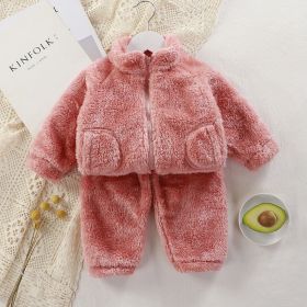 Children's Spring And Autumn Winter Suit Plush Homewear Two-piece Warm Clothes (Option: Pink-100cm)