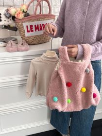 Girls' Fashion Velvet Padded Fur Vest Jumper Skirt (Option: Pink Ball Strap Dress-100cm)