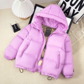 Winter New Children's Clothing, Down Jacket Thickened Black Gold Coat (Option: Purple-130cm)