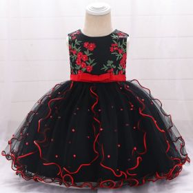 Children's Fashion Bowknot Dress Princess Dress (Option: Black And Red-80cm)