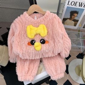 Girls Fashionable Warm Coral Velvet Pajamas Suit (Option: Pink Little Duck Pajamas-120)