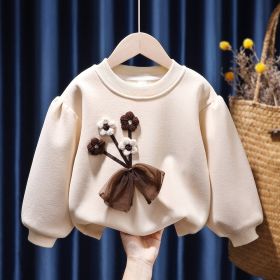 Girls' Fleece-lined Sweater Padded Top (Option: Apricot-130 Yards)