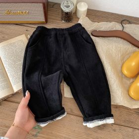 Children Leisure Corduroy Fleece Padded Pants (Option: Black-130)