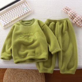 Boys And Girls Thermal Pajamas Suit (Option: AL Fleece Lined Fruit Green-130cm)