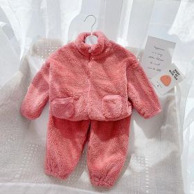 Fleece Lined Padded Warm Keeping Home Wear Two-piece Set (Option: Red-110cm)