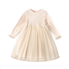 Knitted Sunken Stripe Solid Color Princess Dress (Option: White-130cm)