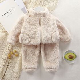 Children's Spring And Autumn Winter Suit Plush Homewear Two-piece Warm Clothes (Option: Beige-110cm)