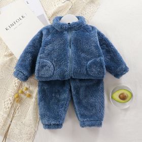 Children's Spring And Autumn Winter Suit Plush Homewear Two-piece Warm Clothes (Option: Sapphire Blue-110cm)