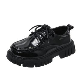 Spring And Autumn Children's English Style Black Thick Sole Single Shoes (Option: Lace Up-27/16.4cm)