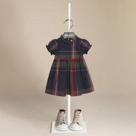 Breathable Little Retro Girl Princess Dress (Option: Dark Blue-90cm)