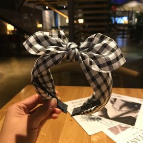 Plaid Knot In The Middle Bow Fabric Headband (Color: Black)