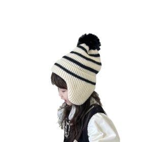 Hat Girls' Wool Stripe Warm (Option: Black And Beige Stripe)