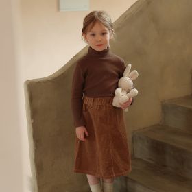 Girls' Half Turtleneck Base Long Sleeve T-shirt (Option: Coffee color-140cm)