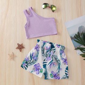 Girls' Clothes Strap One Shoulder Top (Option: Violet-120cm)