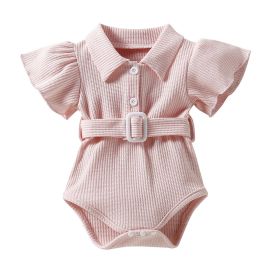 Baby One Piece Belt Romper (Option: Pink-80cm)