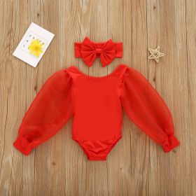 Bubble Sleeved Mesh Multi-color Swimsuit (Option: Red-100cm)
