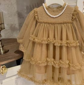 Girls' Round Neck Mesh Dress (Option: 140cm)