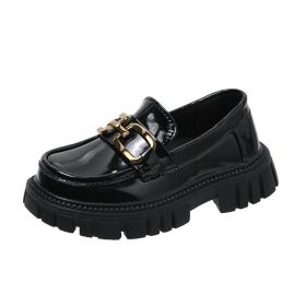 Spring And Autumn Children's English Style Black Thick Sole Single Shoes (Option: Buttons-26/15.8cm)