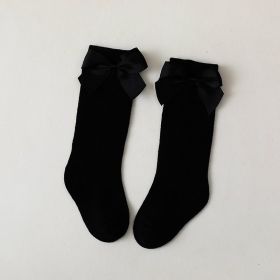 Children's Middle-long Stockings Spring And Autumn Big Bow Socks (Option: Black Big Bow-S)