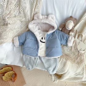 Children's Neutral Thickened Pure Color Warm Keeping Hooded Trend Casual Bear Jacket (Option: Blue-73CM)