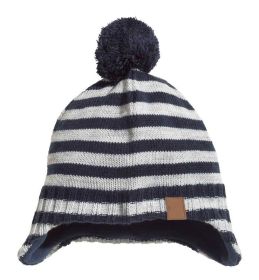 Hat For Boys And Girls Fashionable Knitted Ear Protection (Option: Dark Blue Gray Stripes-51to53cm)