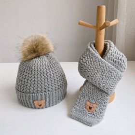 Children's Hat Scarf Suit Warm With Velvet (Option: Bear Hat Gray Suit)
