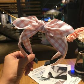Plaid Knot In The Middle Bow Fabric Headband (Color: pink)