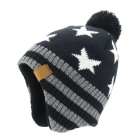 Hat For Boys And Girls Fashionable Knitted Ear Protection (Option: Dark Blue Five Stars-51to53cm)