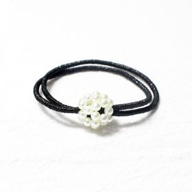 Weaving Hollow Round Ball Pearl Hair Ring (Color: Black)