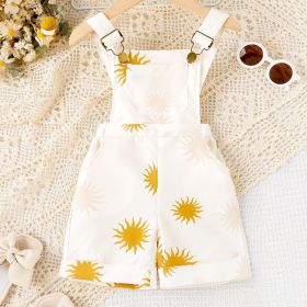 European And American Girls' Spring And Summer Fashion Item Flower Leopard Print Sun Print Children's Pocket Suspender Pants (Option: White-100cm)