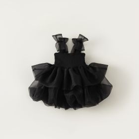 Summer Children Straps Pettiskirt Mesh Princess Dress (Option: Black Butterfly Q122-90cm)