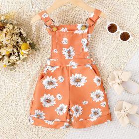 European And American Girls' Spring And Summer Fashion Item Flower Leopard Print Sun Print Children's Pocket Suspender Pants (Option: Yellow-100cm)