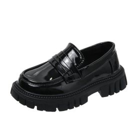 Spring And Autumn Children's English Style Black Thick Sole Single Shoes (Option: Leather Strap-26/15.8cm)
