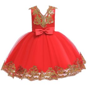 Children's Dress Princess Sequins Tulle Tutu Skirt (Option: Red-90cm)