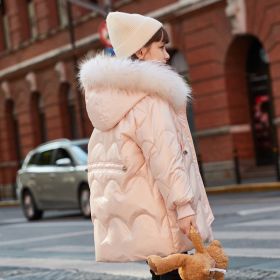 Girl's Down Coat Mid-length Thickened (Option: Pink-130cm)
