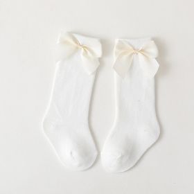 Children's Middle-long Stockings Spring And Autumn Big Bow Socks (Option: White Big Bow-M)