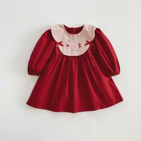 Embroidered Doll Collar Bow Girl Dress (Option: Purplish Red-120cm)