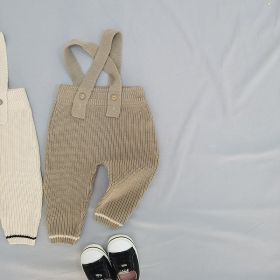 Kid Baby Soft Knitted Casual Suspender Trousers (Option: Brown Strap-100cm)