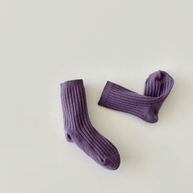 Boys And Girls Socks Korean Retro Tube (Option: Gray Purple-L Code)