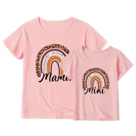 Valentine's Day Mother-daughter Matching Outfit Mom And Daughter European And American Summer Casual Trend New Rainbow Letter Print Short-sleeve (Option: Pink-80cm)