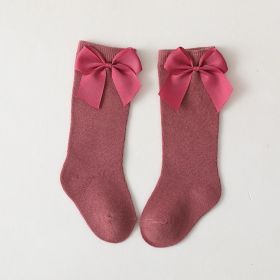 Children's Middle-long Stockings Spring And Autumn Big Bow Socks (Option: Bean Paste Red Big Bow-L)