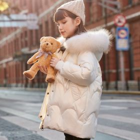 Girl's Down Coat Mid-length Thickened (Option: White-130cm)