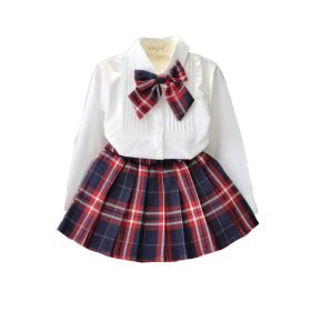 Solid Color Shirt Plus Plaid Skirt (Option: Red-120cm)