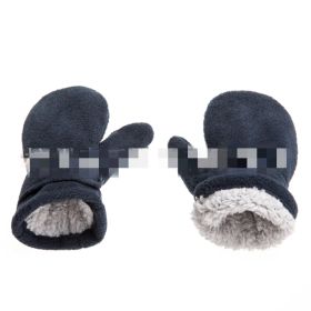Children's Mittens Cover Polar Fleece Velcro Gloves (Option: Navy Blue-XL)