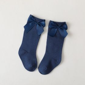 Children's Middle-long Stockings Spring And Autumn Big Bow Socks (Option: Sapphire Blue Large Big Bow-L)