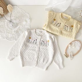 Girls' Embroidered Cardigan Sweater Embroidered Twisted String Coat (Option: Milk White-90cm)