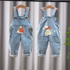 Crawler Baby Clothes One-piece Denim Jeans Pants Suspender (Option: New Korean Style White Bear-100)